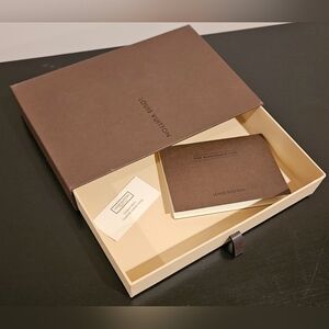 Louis Vuitton Empty Brown Drawer Box Leather Tab Care Book Tags Monogram Canvas